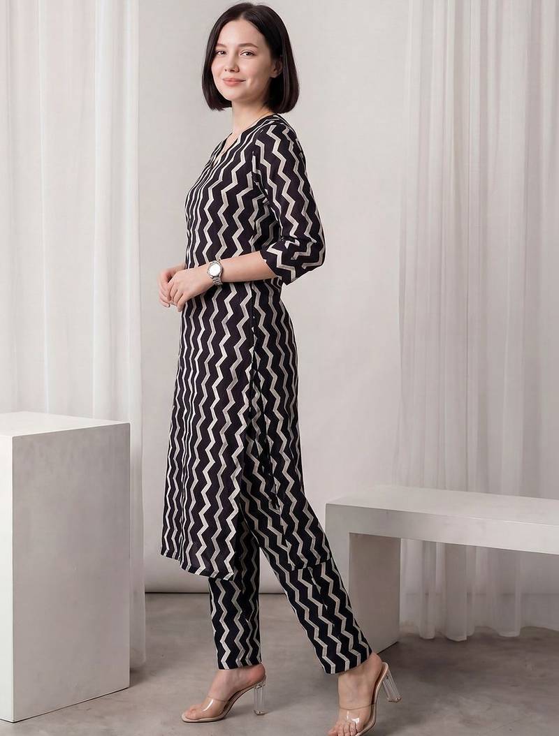 Women Printed Regular  Cotton Kurta with Trousers