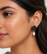 Black & white freshwater pearl cluster drop stud earrings
