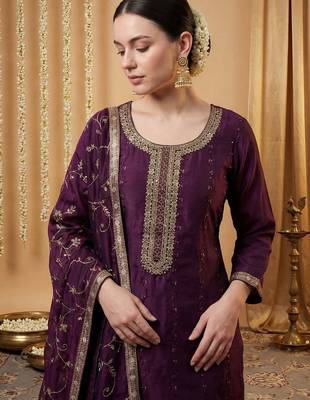 Women Ethnic Motifs Embroidered Regular Sequinned Kurta with Trousers & With Dupatta 1
