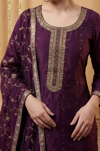 Women Ethnic Motifs Embroidered Regular Sequinned Kurta with Trousers & With Dupatta
