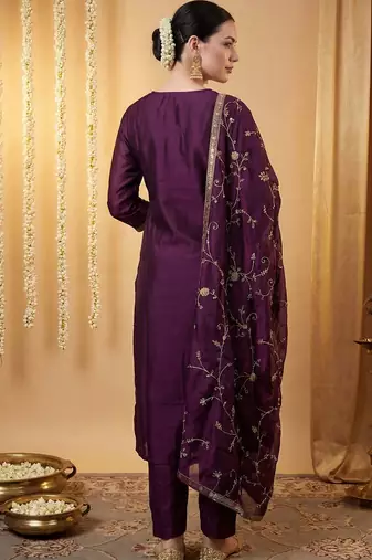 Women Ethnic Motifs Embroidered Regular Sequinned Kurta with Trousers & With Dupatta