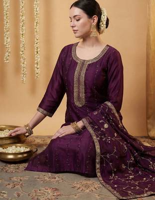 Women Ethnic Motifs Embroidered Regular Sequinned Kurta with Trousers & With Dupatta 6