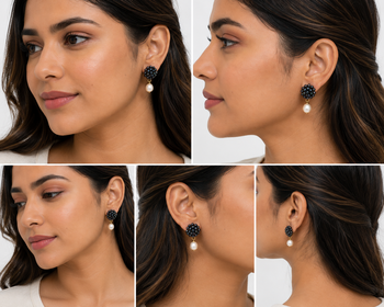 Black & white freshwater pearl cluster drop stud earrings 2