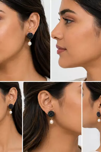 Black & white freshwater pearl cluster drop stud earrings
