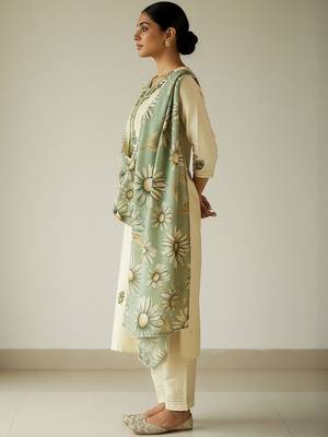 Floral Embroidered Regular Thread Work Kurta With Trousers & Dupatta 4
