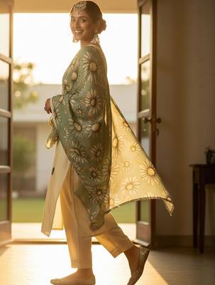 Floral Embroidered Regular Thread Work Kurta With Trousers & Dupatta 5