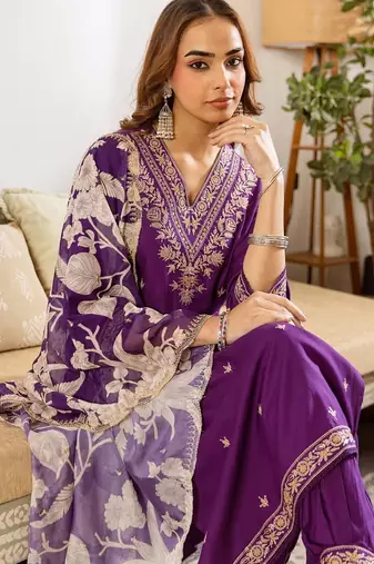 Women Ethnic Motifs Embroidered Regular Thread Work Kurta with Patiala & With Dupatta