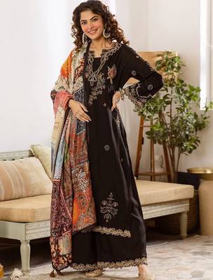 Women Ethnic Motifs Embroidered Regular Thread Work Kurta with Palazzos & With Dupatta 1
