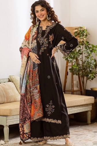 Women Ethnic Motifs Embroidered Thread Work Kurta with Palazzos & With Dupatta