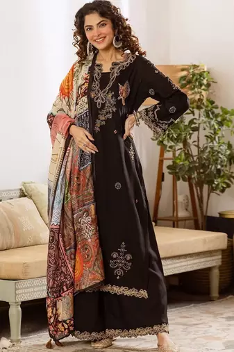 Women Ethnic Motifs Embroidered Regular Thread Work Kurta with Palazzos & With Dupatta