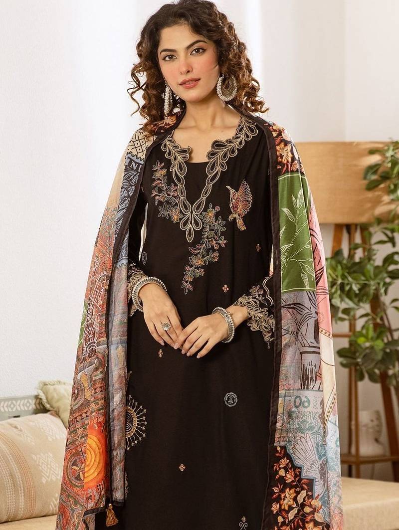 Women Ethnic Motifs Embroidered Regular Thread Work Kurta with Palazzos & With Dupatta