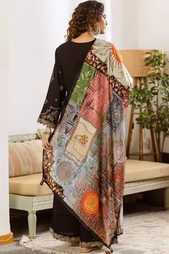 Women Ethnic Motifs Embroidered Regular Thread Work Kurta with Palazzos & With Dupatta