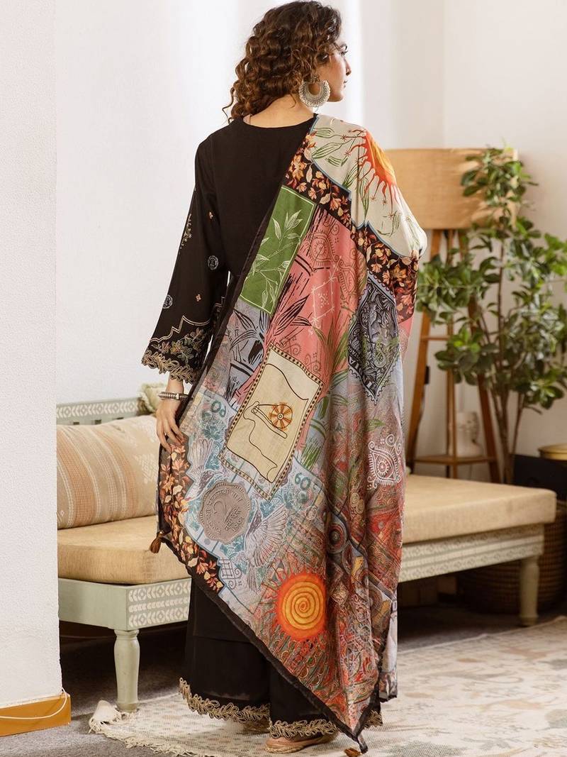 Women Ethnic Motifs Embroidered Regular Thread Work Kurta with Palazzos & With Dupatta