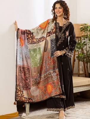 Women Ethnic Motifs Embroidered Regular Thread Work Kurta with Palazzos & With Dupatta 7