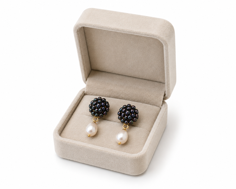 Black & white freshwater pearl cluster drop stud earrings