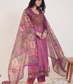 Embroidered Round Neck Thread Work Chanderi Cotton Kurta With Trousers & Dupatta