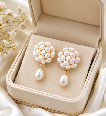 Freshwater pearl cluster drop earrings with gold-tone accents 1