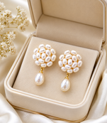 Freshwater pearl cluster drop earrings with gold-tone accents