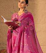 Embroidered V-Neck Pure Cotton Straight Kurta With Trousers And Dupatta