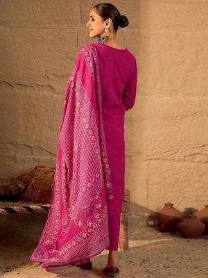 Embroidered V-Neck Pure Cotton Straight Kurta With Trousers And Dupatta 5