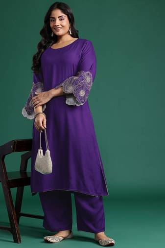 Plus Size Thread Work Kurta with Palazzos