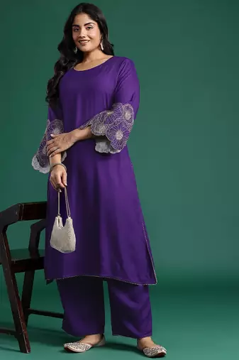 Plus Size Thread Work Kurta with Palazzos