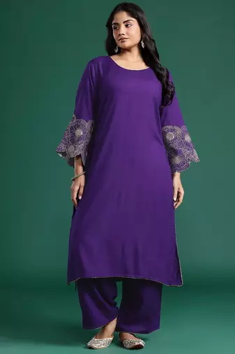 Plus Size Thread Work Kurta with Palazzos