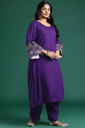 Plus Size Thread Work Kurta with Palazzos