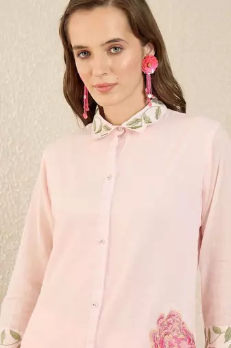 Women Floral Embroidered Regular Thread Work  Cotton Kurta with Trousers