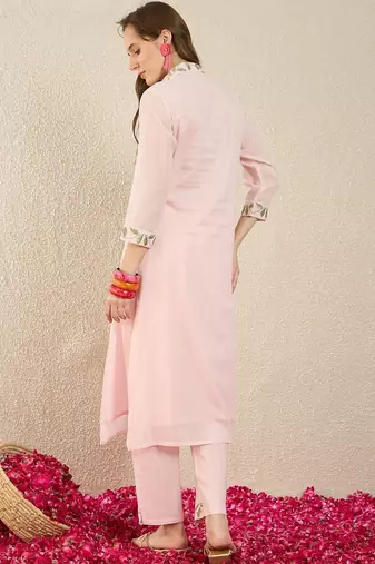 Women Floral Embroidered Regular Thread Work  Cotton Kurta with Trousers