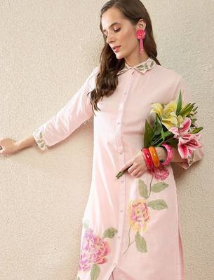 Women Floral Embroidered Regular Thread Work  Cotton Kurta with Trousers 5