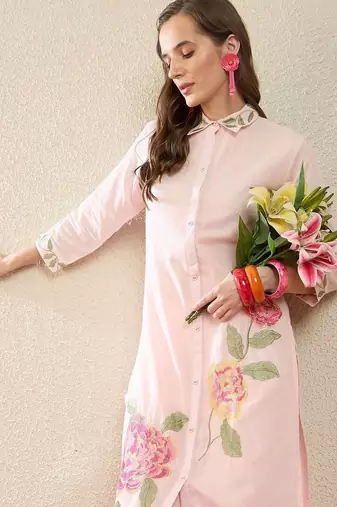 Women Floral Embroidered Regular Thread Work  Cotton Kurta with Trousers