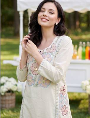 Women Floral Embroidered Regular Thread Work Pure Cotton Kurta with Trousers 2
