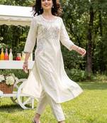 Women Floral Embroidered Thread Work Cotton Kurta with Trousers