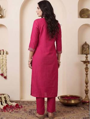 Women Ethnic Motifs Embroidered Regular Chanderi Cotton Kurta with Trousers & With Dupatta 4