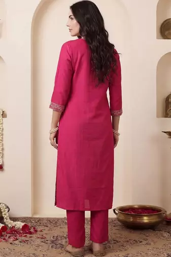 Women Ethnic Motifs Embroidered Regular Chanderi Cotton Kurta with Trousers & With Dupatta
