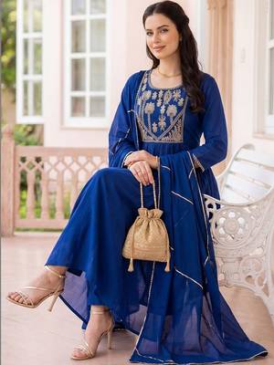 Women Ethnic Motifs Embroidered Regular Thread Work Kurta with Trousers & With Dupatta 1