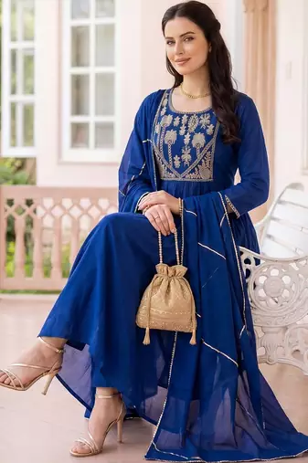 Women Ethnic Motifs Embroidered Regular Thread Work Kurta with Trousers & With Dupatta