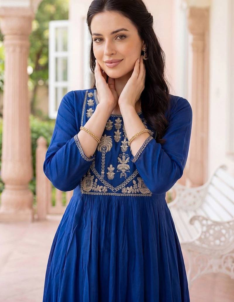 Women Ethnic Motifs Embroidered Regular Thread Work Kurta with Trousers & With Dupatta