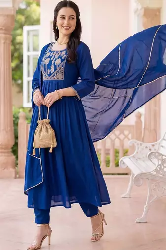 Women Ethnic Motifs Embroidered Regular Thread Work Kurta with Trousers & With Dupatta
