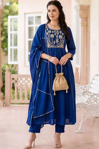 Women Ethnic Motifs Embroidered Regular Thread Work Kurta with Trousers & With Dupatta