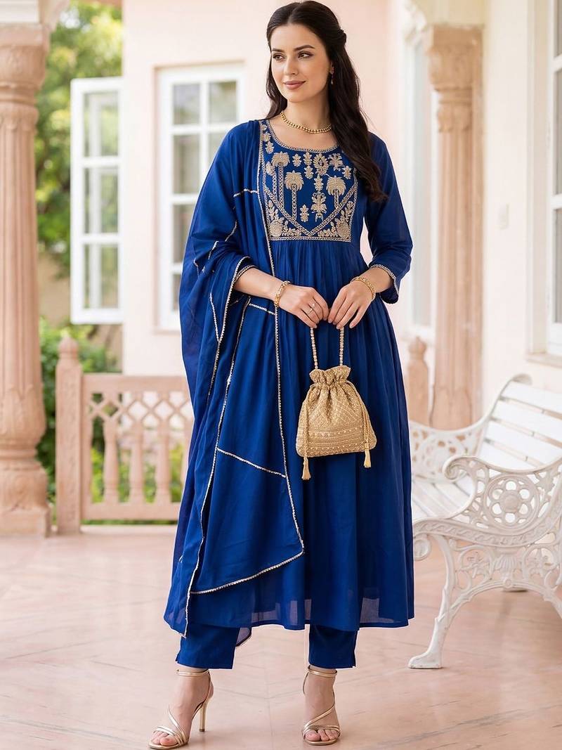 Women Ethnic Motifs Embroidered Regular Thread Work Kurta with Trousers & With Dupatta