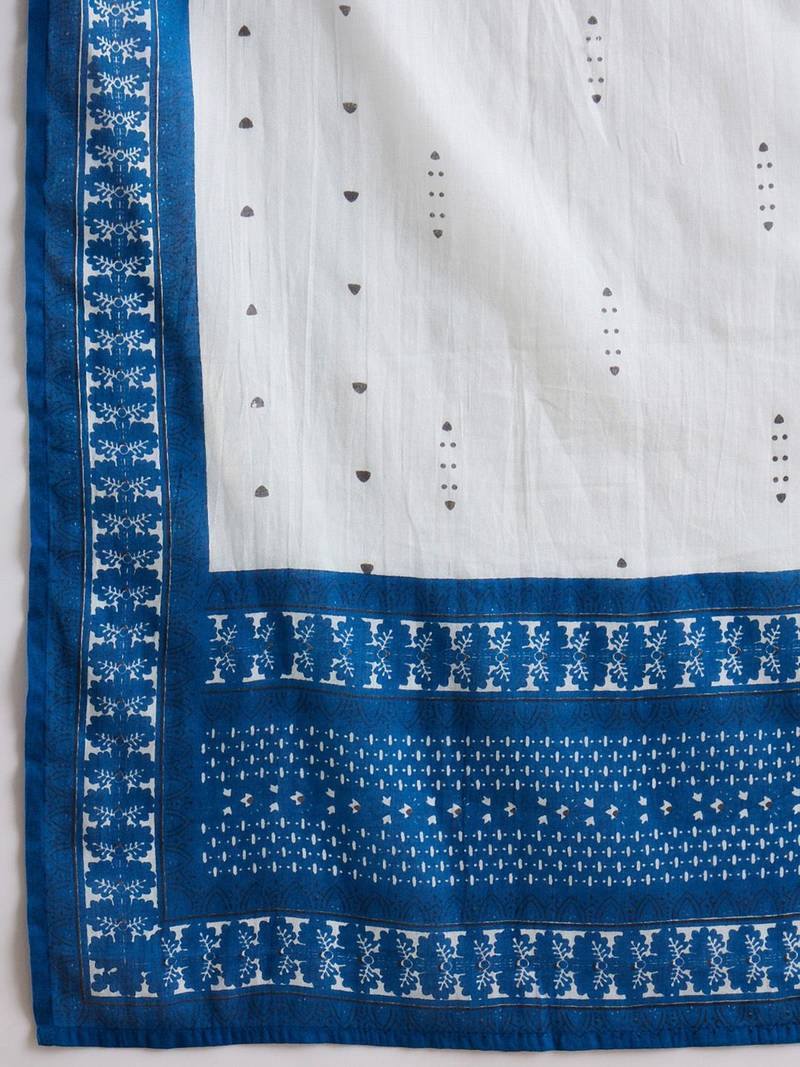 V Neck Ethnic Embroidered Pure Cotton Straight Kurta with Trouser & Dupatta