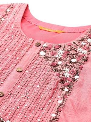 Floral Embroidered Thread Work Chanderi Silk Kurta with Trousers & With Dupatta 2