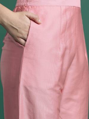 Floral Embroidered Thread Work Chanderi Silk Kurta with Trousers & With Dupatta 3