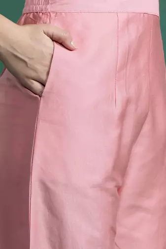 Floral Embroidered Thread Work Chanderi Silk Kurta with Trousers & With Dupatta