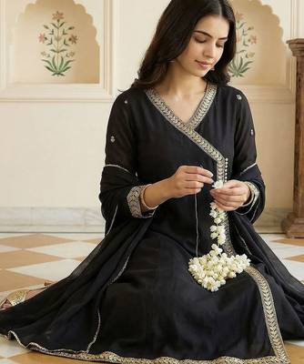 Women Ethnic Motifs Embroidered Angrakha Kurta with Trousers & With Dupatta 1