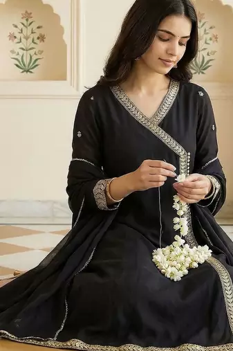 Women Ethnic Motifs Embroidered Angrakha Kurta with Trousers & With Dupatta