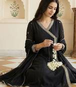 Women Ethnic Motifs Embroidered Angrakha Kurta with Trousers & With Dupatta