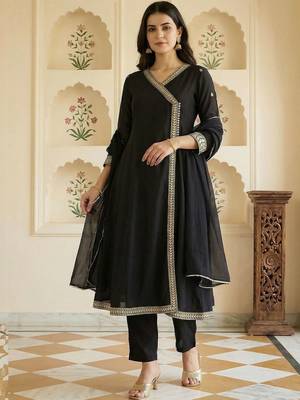 Women Ethnic Motifs Embroidered Angrakha Kurta with Trousers & With Dupatta 2